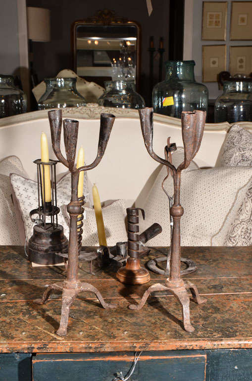 French Forged Iron Candlestands For Sale