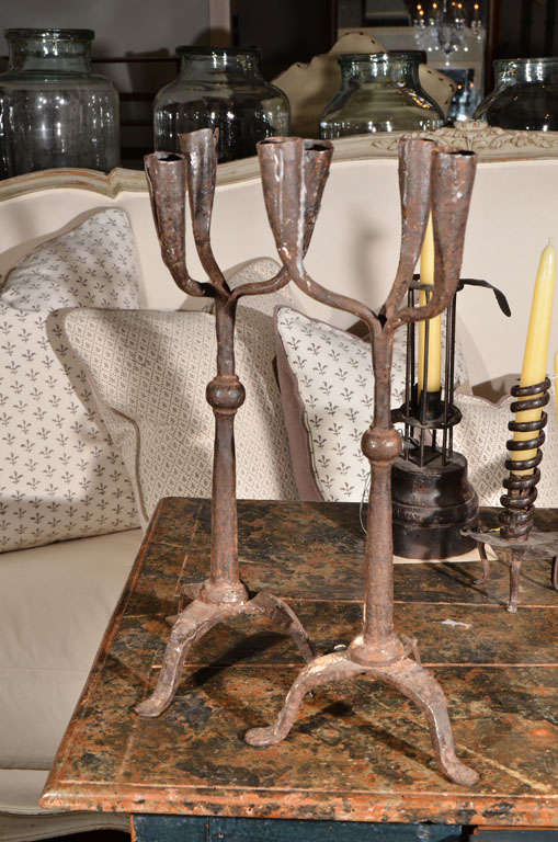 Forged Iron Candlestands In Excellent Condition For Sale In Houston, TX