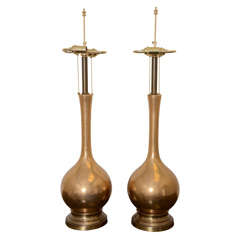 Stunning Pair Of Gold Ceramic Lamps