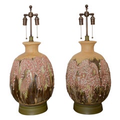 Fabulous Large Pair Of Volcanic Ceramic Lamps