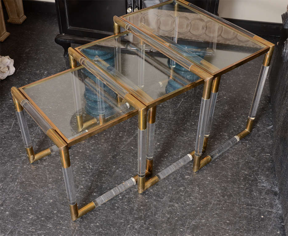 Fabulous Set Of Lucite And Brass Nesting Tables 2