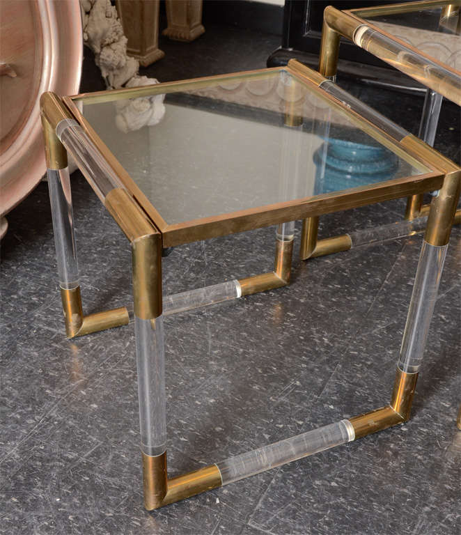Fabulous Set Of Lucite And Brass Nesting Tables 4