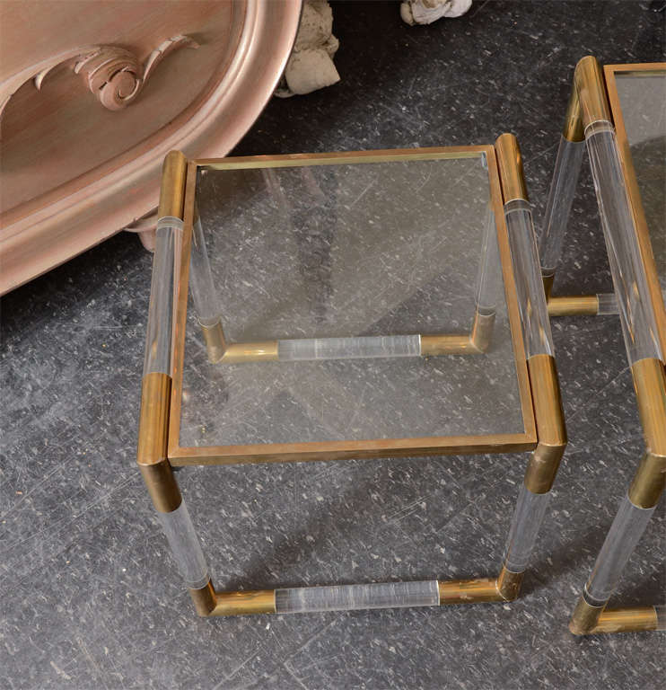 Fabulous Set Of Lucite And Brass Nesting Tables 5