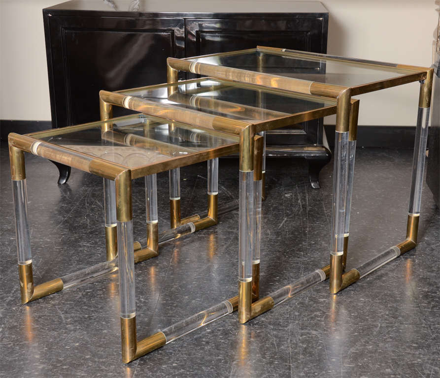 Fabulous Set Of Lucite And Brass Nesting Tables at 1stDibs
