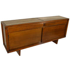 Belgian Solid Oak And Travertine Sideboard