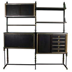 Italian Leather And Brass Wall Unit