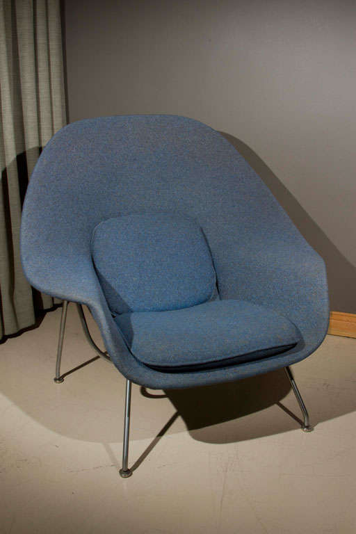 1960's Eero Saarinen Womb chair in original blue wool Knoll fabric.  Designed in 1946.