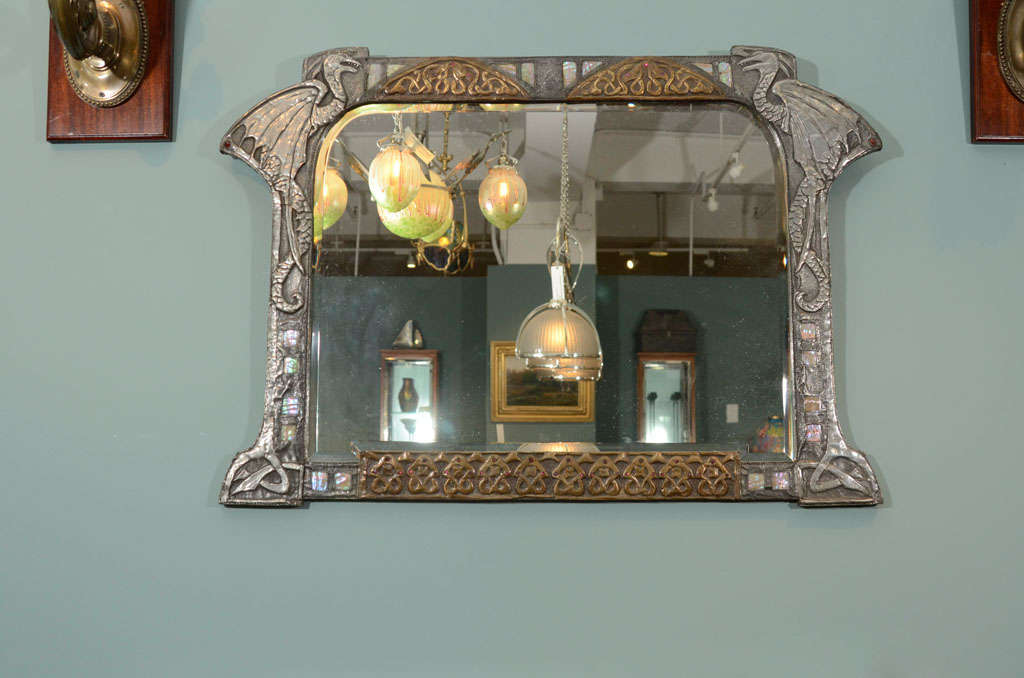 Austrian Art Nouveau Repoussé Gargoyle Mirror In Excellent Condition In Englewood, NJ