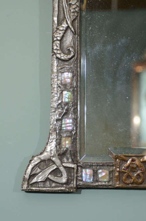 Abalone Austrian Art Nouveau Repoussé Gargoyle Mirror