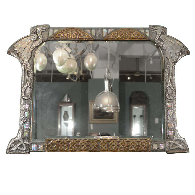 Austrian Art Nouveau Repoussé Gargoyle Mirror