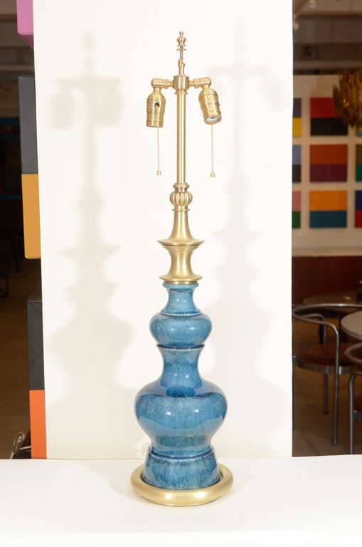 Paire de lampes bleues émaillées et craquelées de Stiffel Excellent état à New York, NY