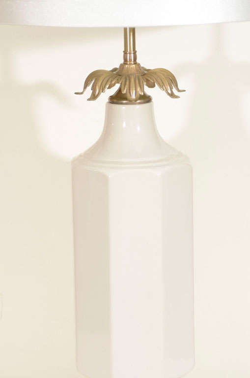 Mid-20th Century Pair of White Porcelain and Satin Brass Lamps by Stiffel
