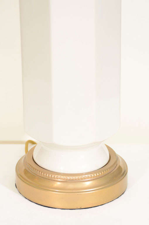 Pair of White Porcelain and Satin Brass Lamps by Stiffel 3