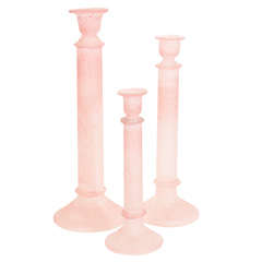 Vintage Set of 3 Pink Scavo Glass Candlesticks by Cenedese