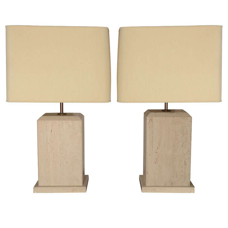 Pair of Travertine Lamps For Sale