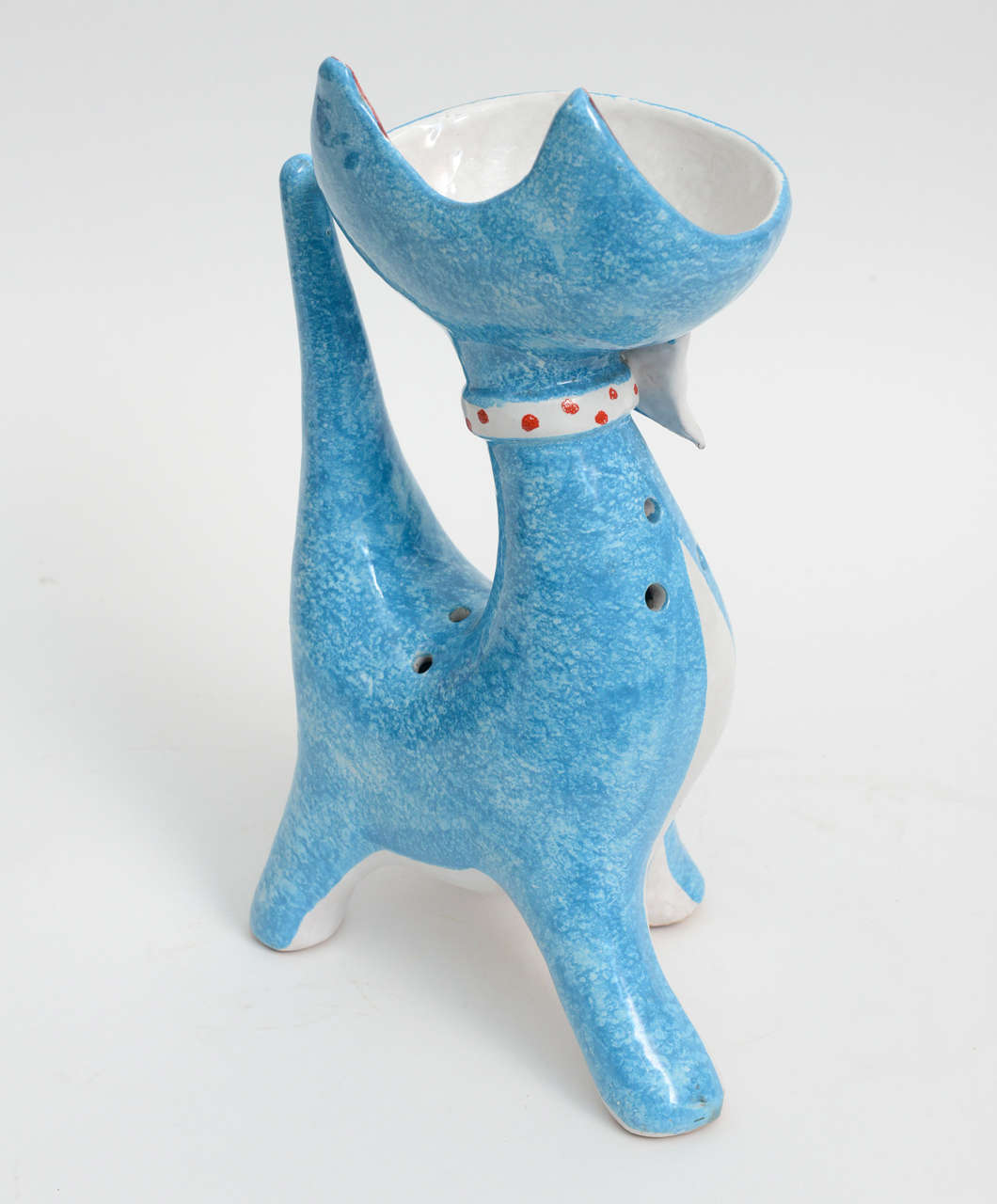 Mid-Century Modern 1950s Italian Ceramic Cat, Vase Pottery Atomic Space Age Era 