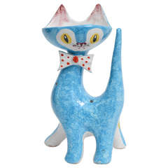 Vintage 1950s Italian Ceramic Cat, Vase Pottery Atomic Space Age Era