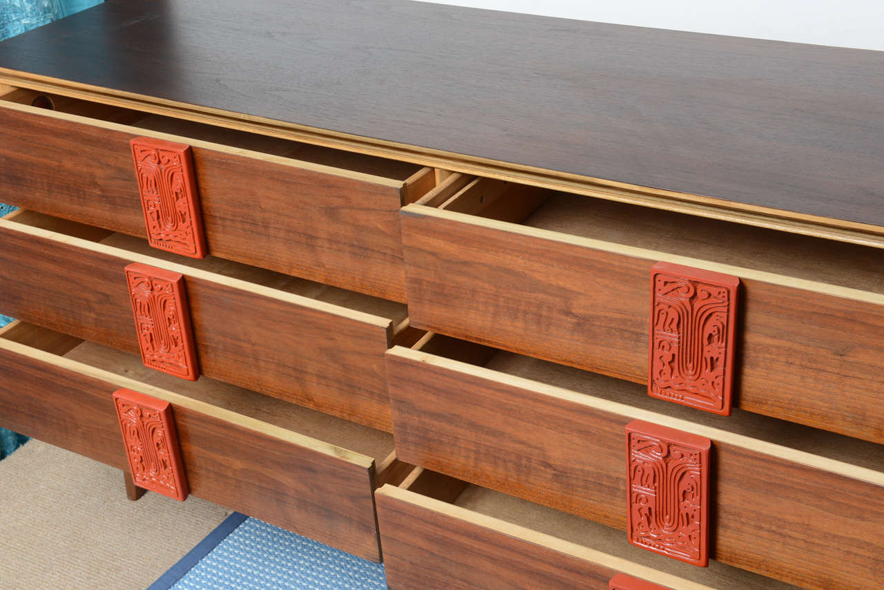 Mid-Century Modern Tiki/Mayan Dresser by Bassett Furniture