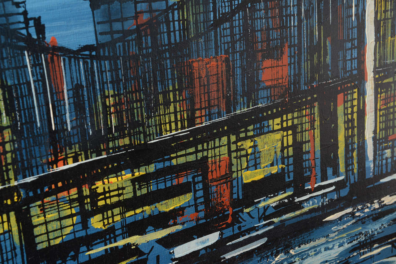 Mid-20th Century 1960s Manhattan Bridge Oil Painting 