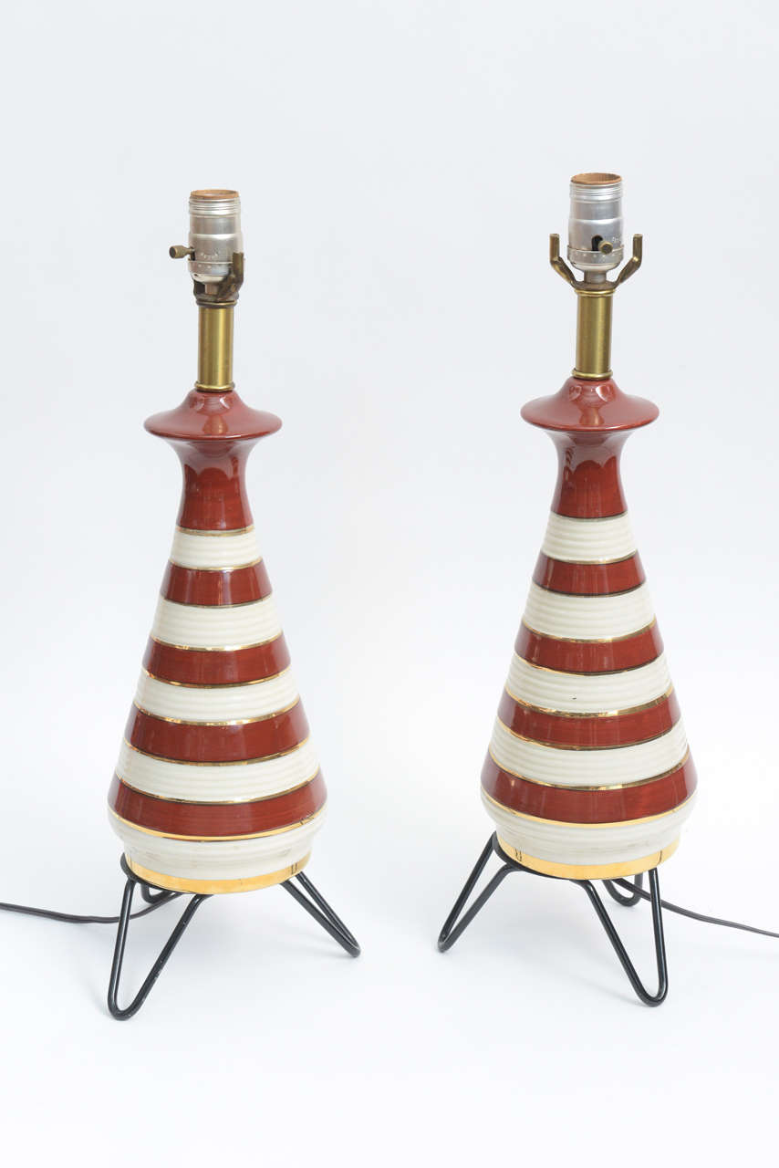 Pair of 1950s Striped Table Lamps 1