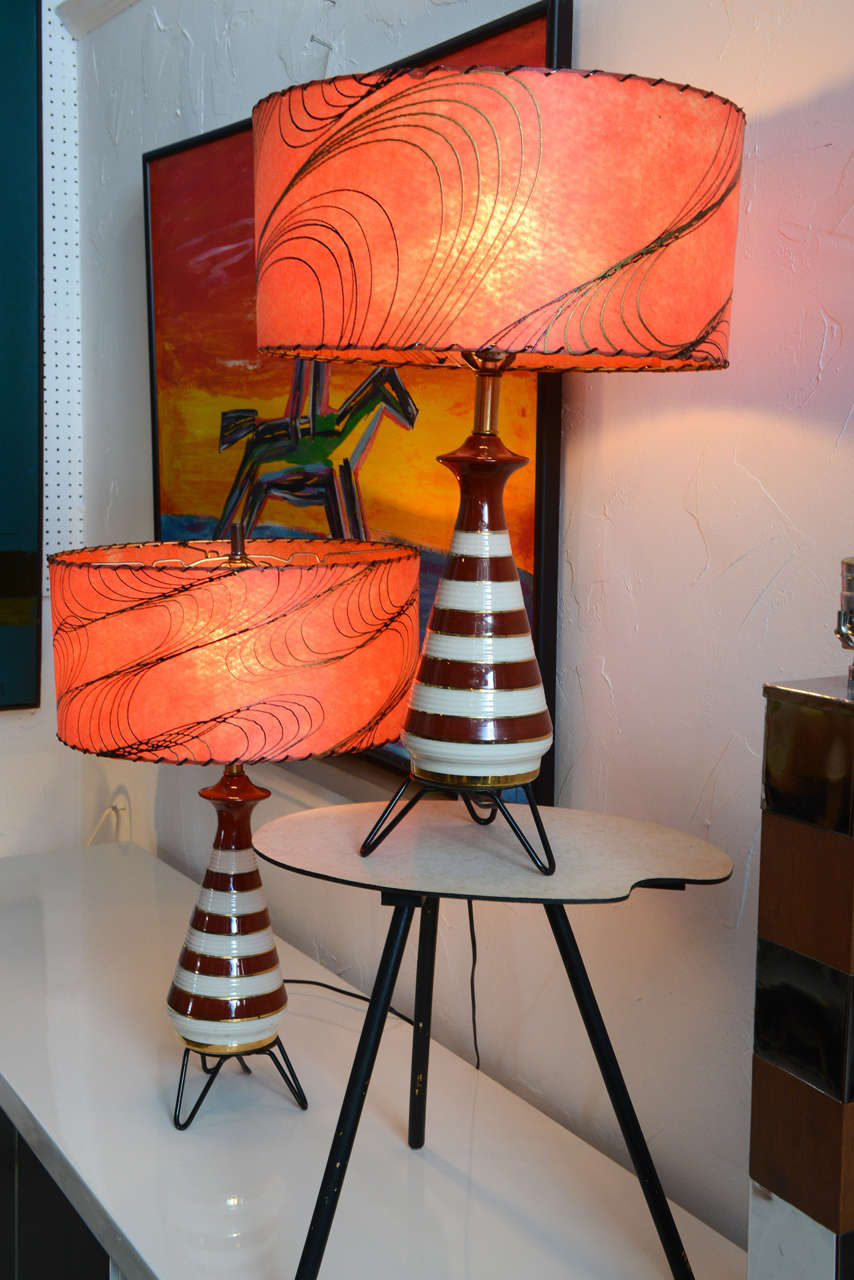 Pair of 1950s Striped Table Lamps 5