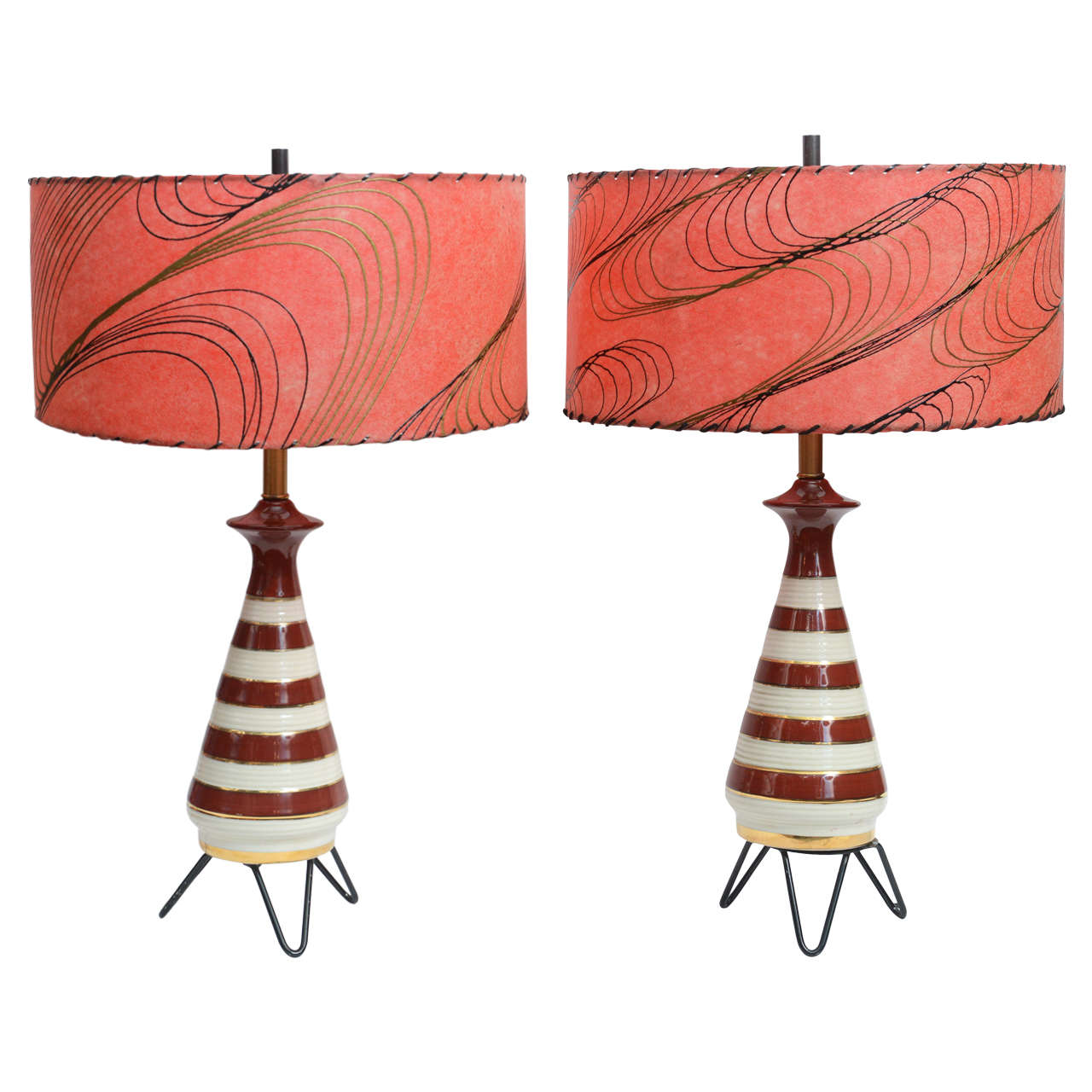 Pair of 1950s Striped Table Lamps