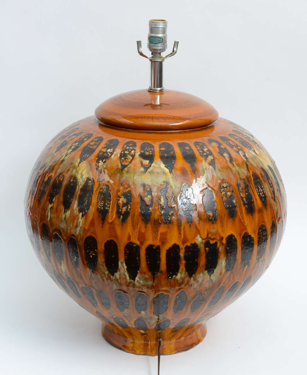 Mid-Century Modern Huge Mid-Century Drip Glaze Pottery Table Lamp