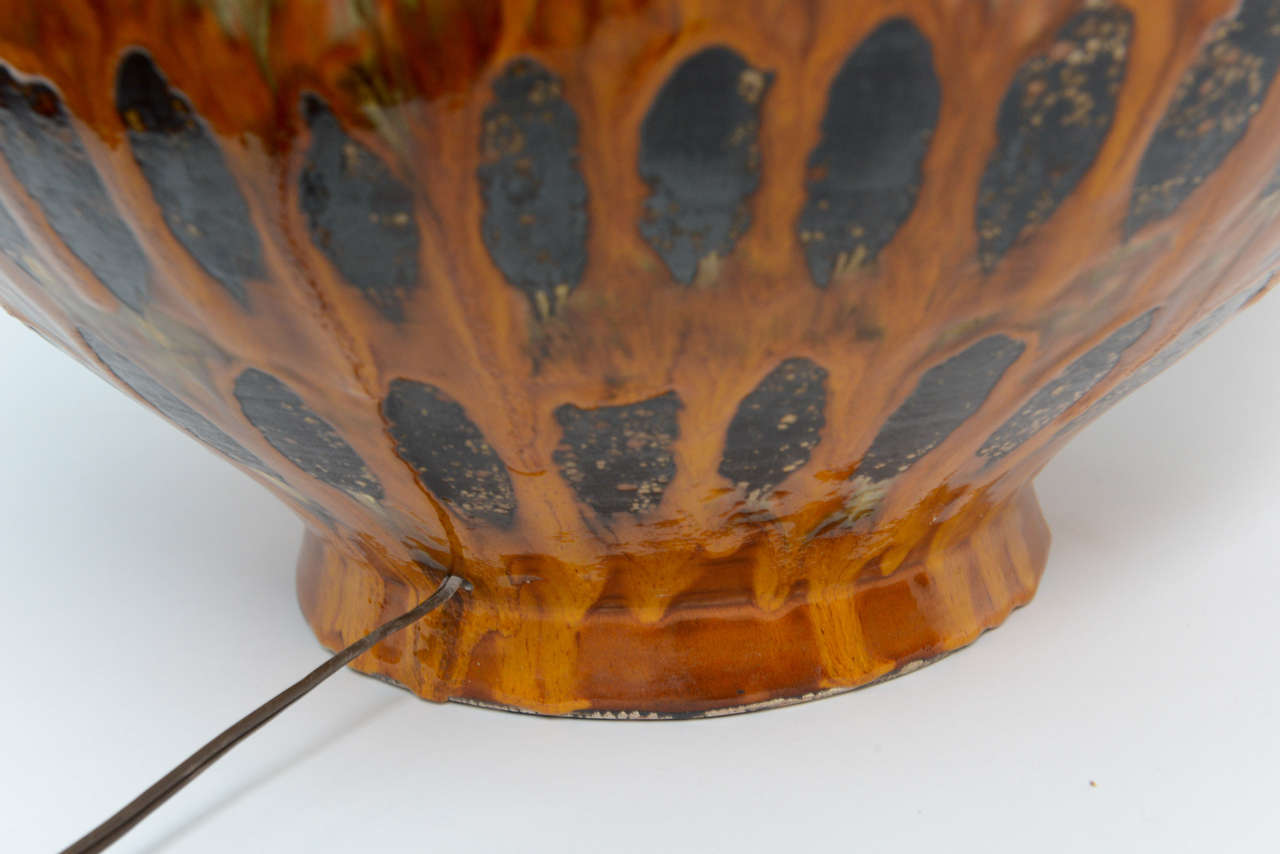 Glazed Huge Mid-Century Drip Glaze Pottery Table Lamp