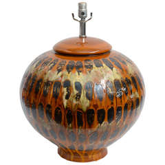 Huge Mid-Century Drip Glaze Pottery Table Lamp