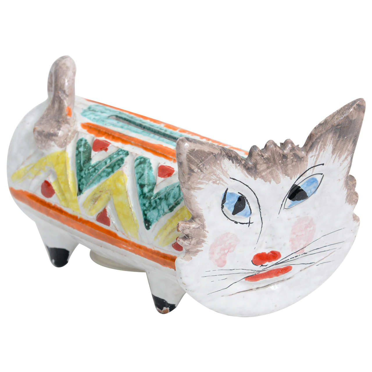 1960s Italian Art Pottery Cat Piggy Bank, Aldo Londi Bitossi Era
