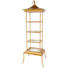 Gilded Metal Pagoda Style Etagere