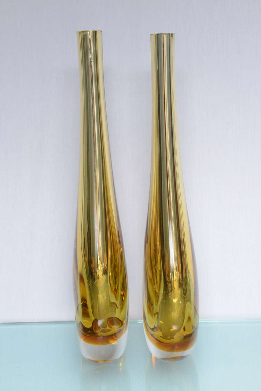 Very unusual large pair of Sommerso Murano glass vases.