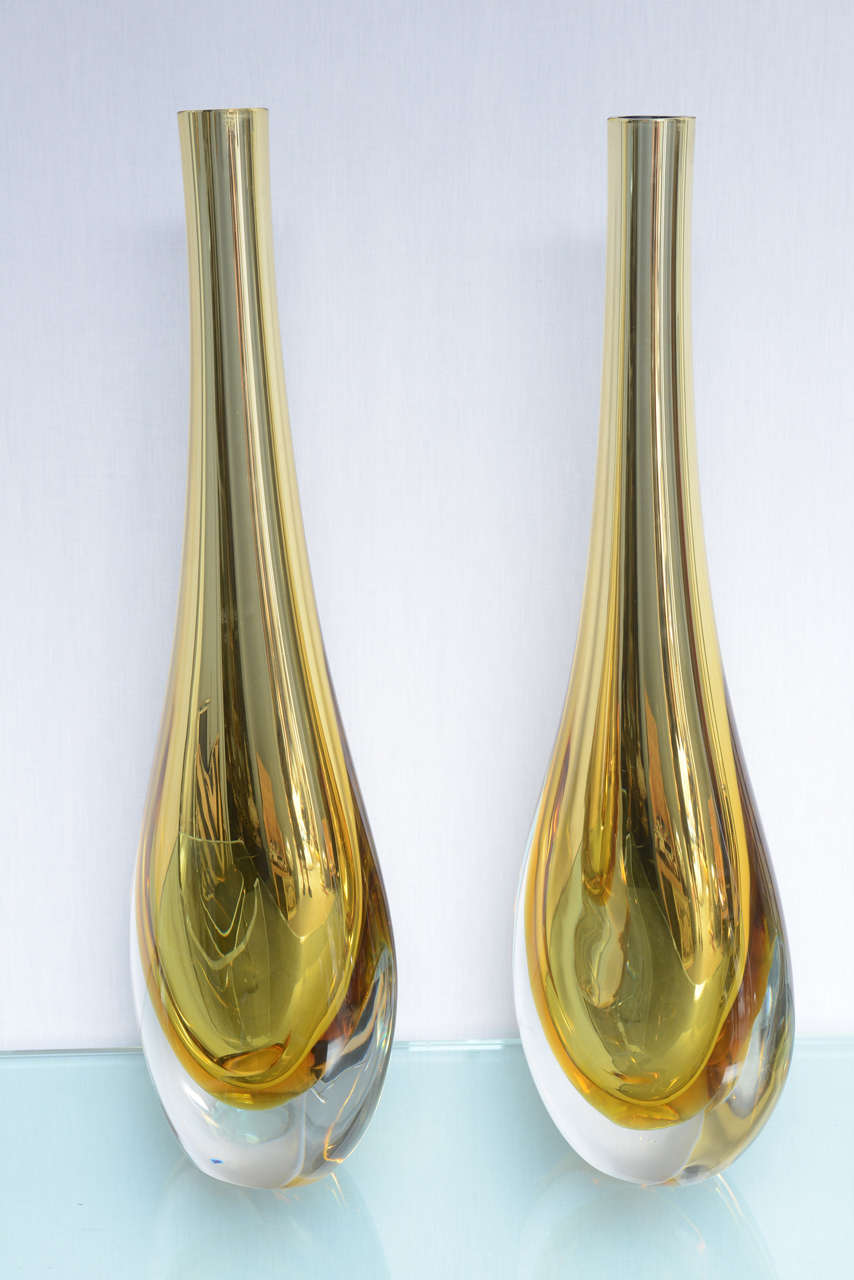 Italian Pair of Irridescent Sommerso Gold Murano Vases