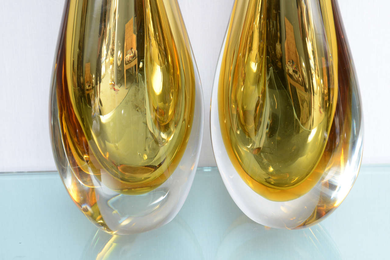 Pair of Irridescent Sommerso Gold Murano Vases 1