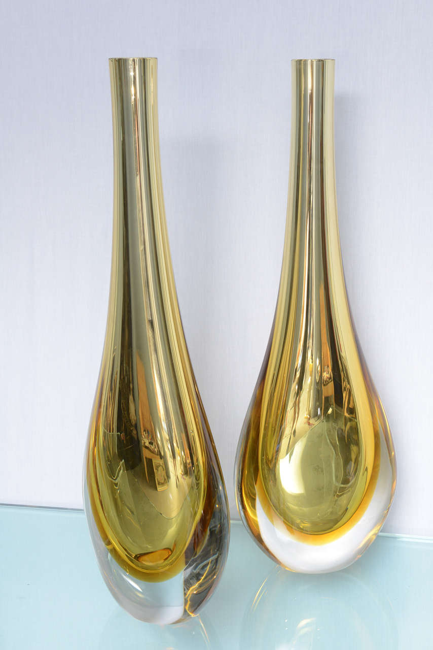 Pair of Irridescent Sommerso Gold Murano Vases 4