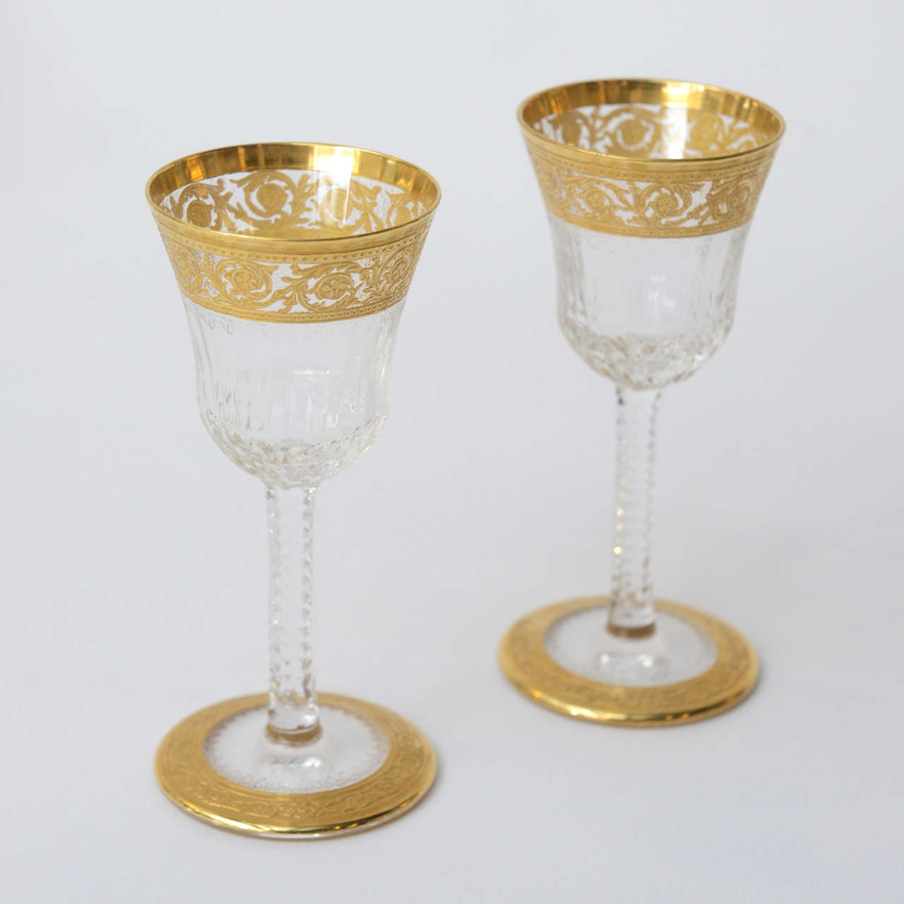 French St. Louis Thistle Pattern Gilt Crystal Stemware 