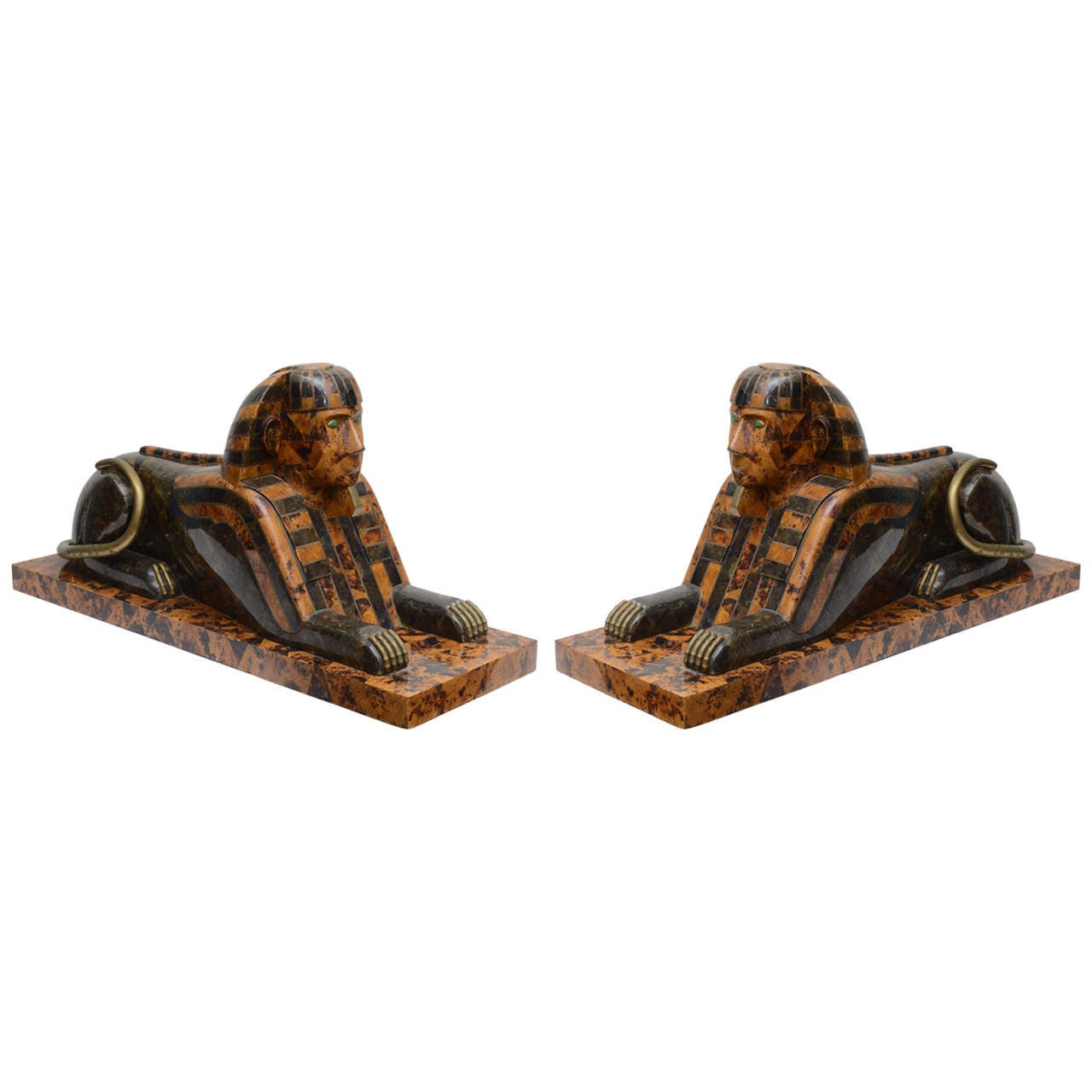 Pair of Marble and Bronze Sphinxes For Sale