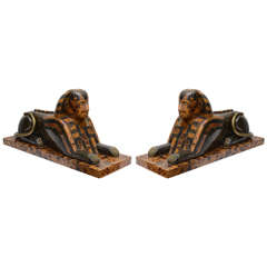 Pair of Marble and Bronze Sphinxes
