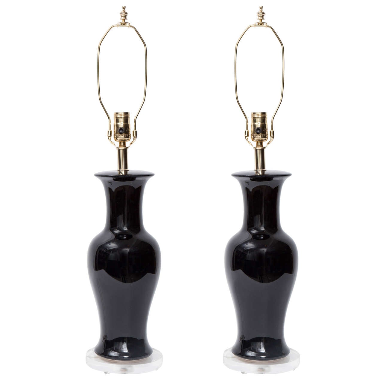 Pair of Black Urn Ceramic Lamps