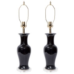 Pair of Black Urn Ceramic Lamps