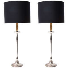 Pair of Tall Silver Plate Lamps