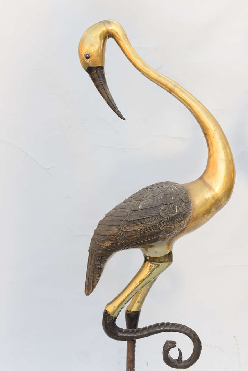 European Pair of Midcentury Brass and Iron Herons