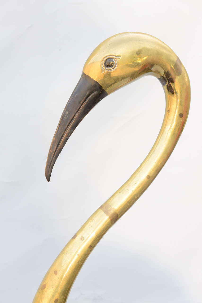 Pair of Midcentury Brass and Iron Herons In Excellent Condition In West Palm Beach, FL