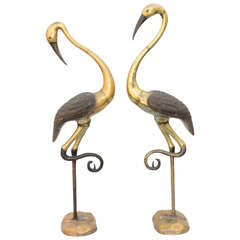 Pair of Midcentury Brass and Iron Herons