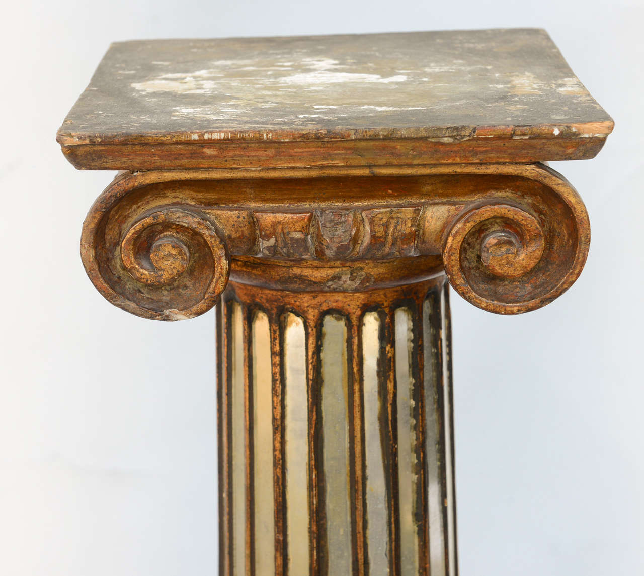Italian Mirror Inset Giltwood Pedestal with Ionic Capital