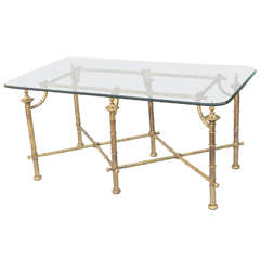 Faux Bamboo Tea Table of Polished Brass