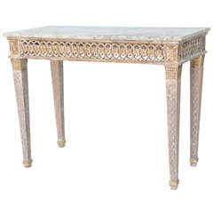 18 Century Italian Console Table with Pierced Apron and Carrara Marble Top