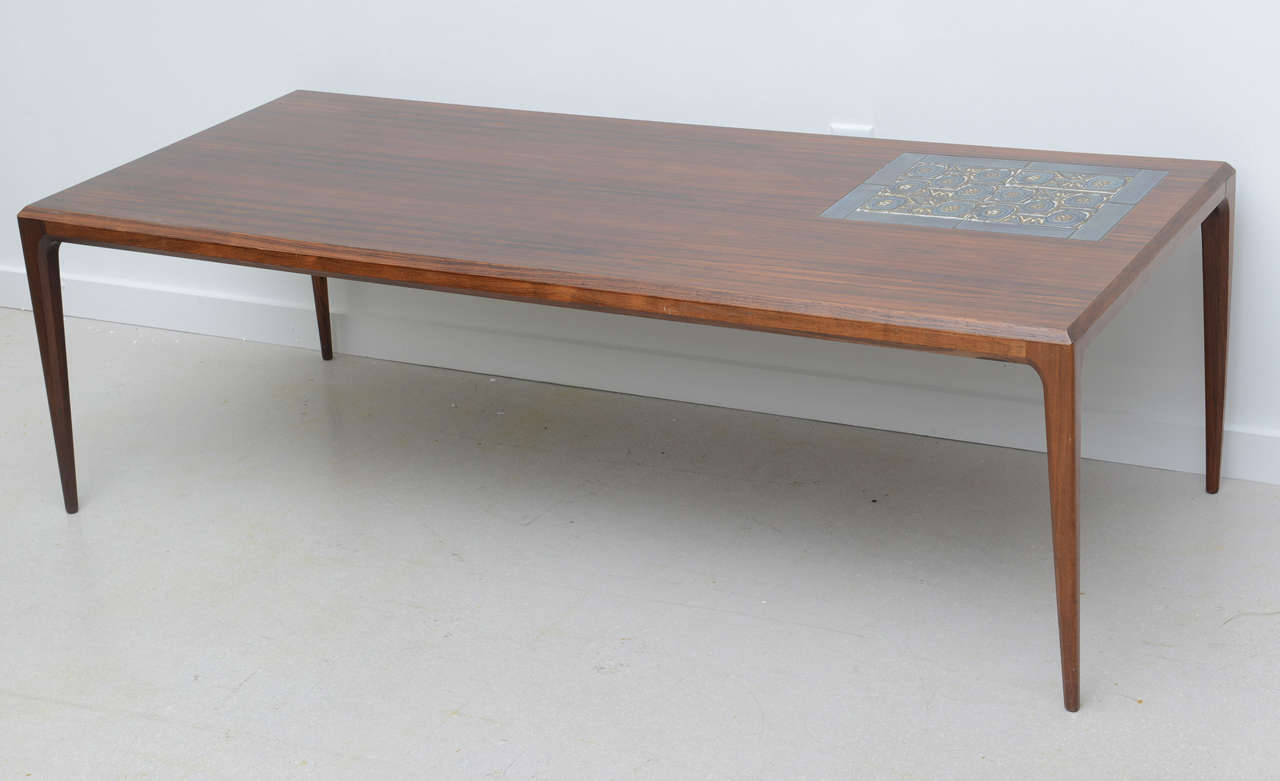 Modern Vintage Rosewood Cocktail Table with Royal Copenhagen Tiles