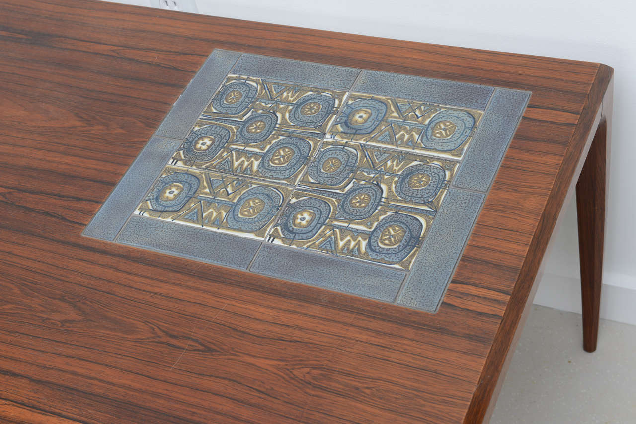 Danish Vintage Rosewood Cocktail Table with Royal Copenhagen Tiles