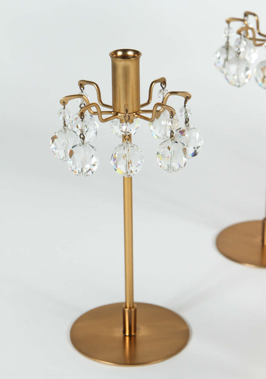 Mid-Century Modern Set of Lobmeyr Candelabrum Gold-Plated with Crystals